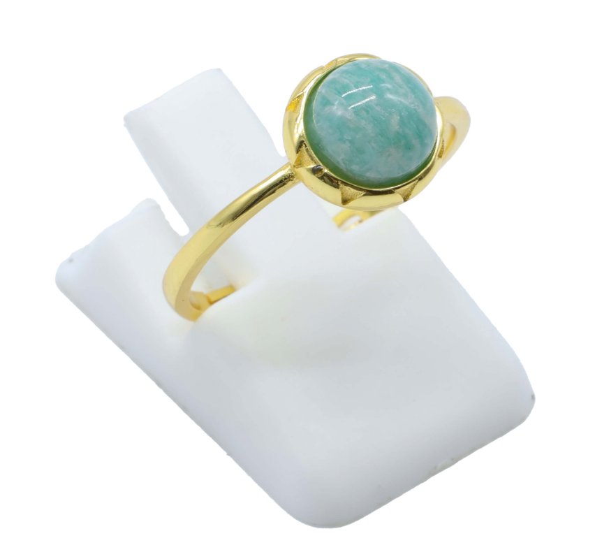 Bague Argent 925 Amazonite Ronde - Plaquée Or