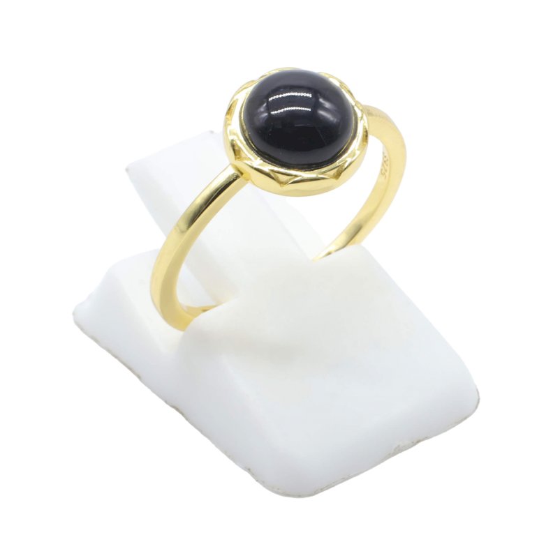 Bague Argent 925 Onyx Ronde - Plaquée Or