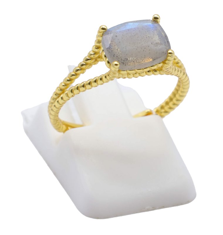 Bague Argent 925 Labradorite Rectangle - Plaquée Or