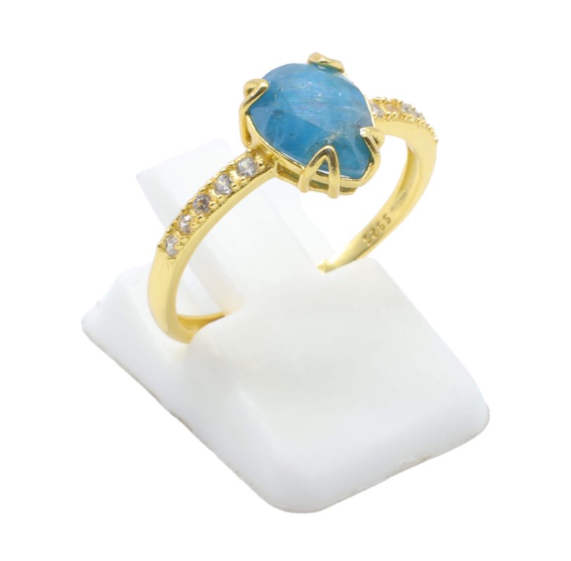 Bague Argent 925 Apatite Goutte - Plaquée Or