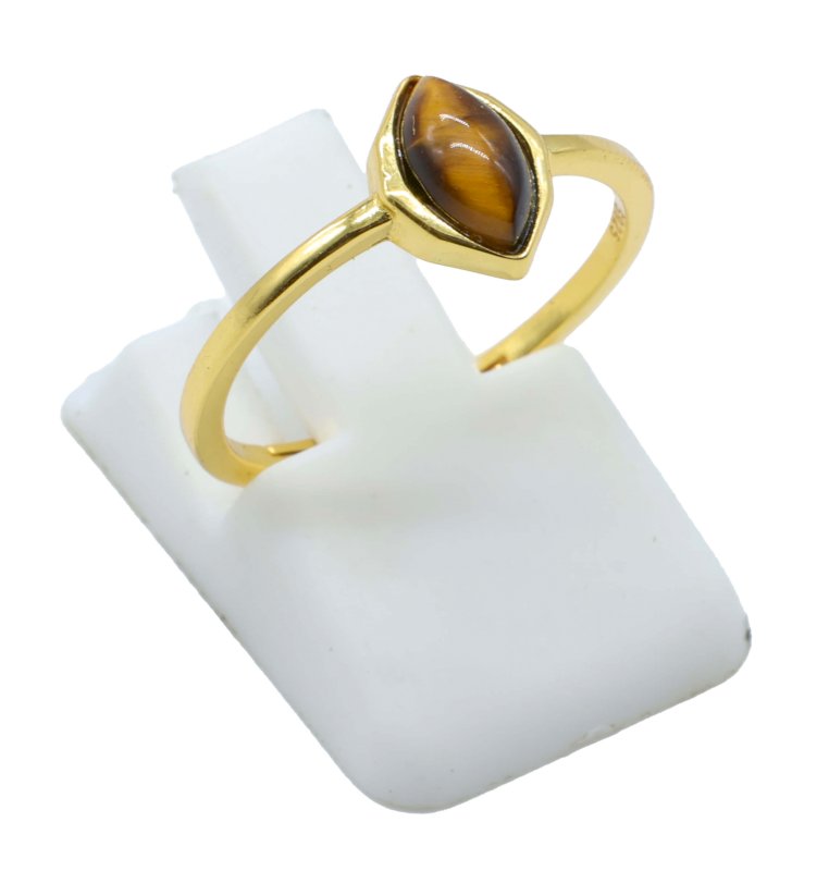 Bague Argent 925 Œil de Tigre Marquise - Plaquée Or