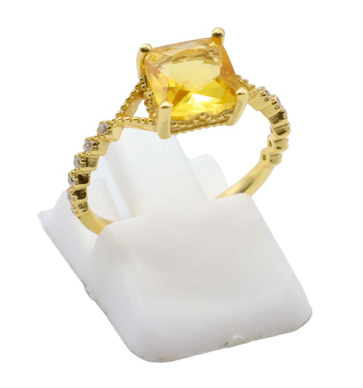 Bague Argent 925 Citrine Naturelle Carrée – Plaquée Or