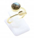 Bague Argent 925 'Feuille d'Or' - Labradorite - Plaquée Or