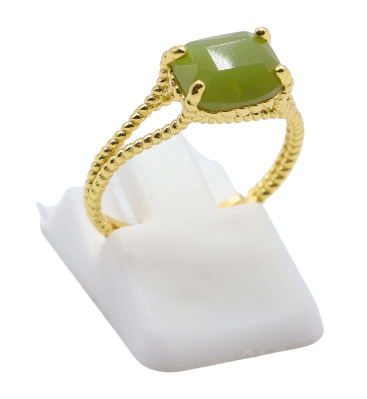 Bague Argent 925 Jade Verte Rectangle - Plaquée Or
