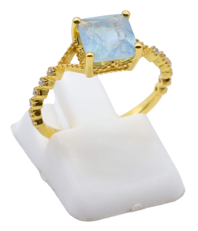 Bague Argent 925 Aigue Marine Carrée – Plaquée Or