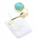 Bague Argent 925 'Feuille d'Or' - Amazonite - Plaquée Or