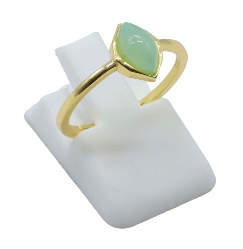 Bague Argent 925 Jade Verte Marquise - Plaquée Or