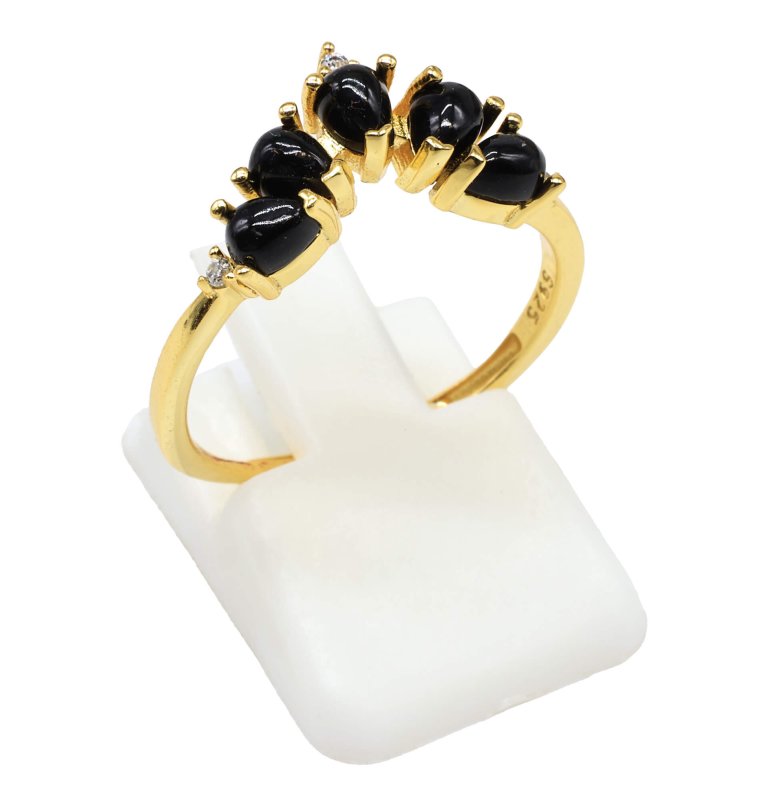 Bague Argent 925 Onyx Diadème - Plaquée Or
