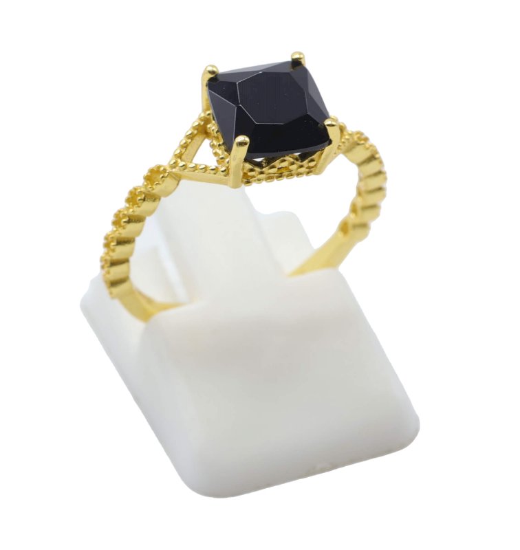 Bague Argent 925 Onyx Carrée - Plaquée Or