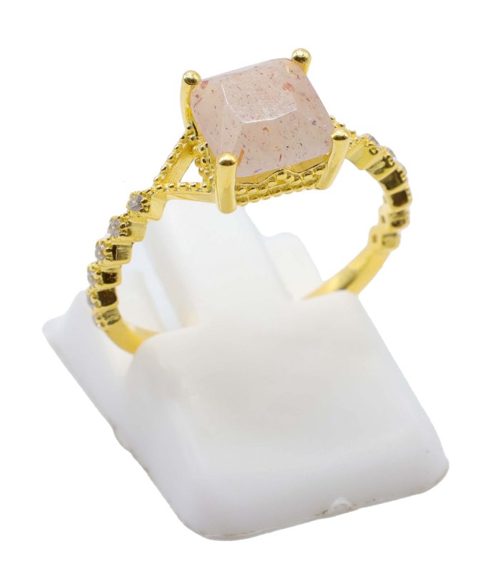 Bague Argent 925 Pierre de Soleil Carrée - Plaquée Or