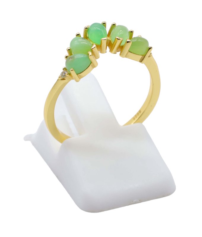 Bague Argent 925 Jade Verte Diadème - Plaquée Or