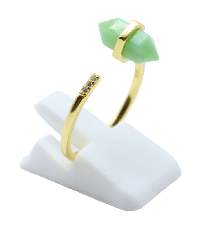 Bague Argent 925 Jade Verte Pointe - Plaquée Or