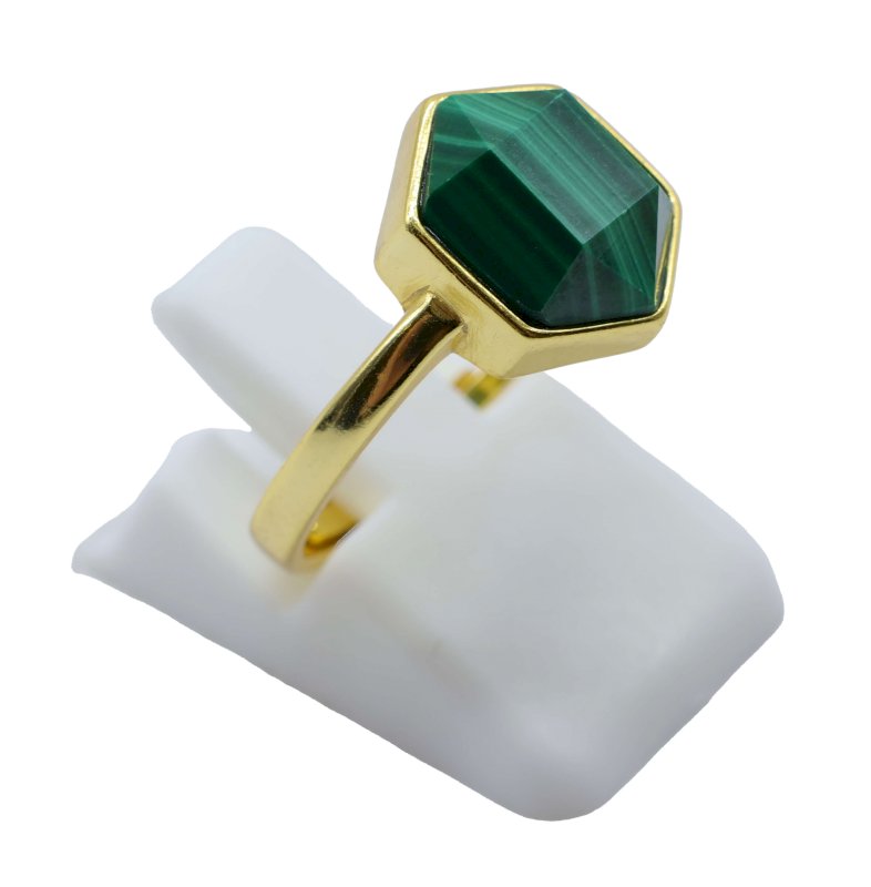 Bague Argent 925 Malachite Hexagonale - Plaquée Or