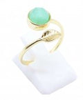 Bague Argent 925 'Feuille d'Or' - Jade Vert - Plaquée Or