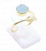 Bague Argent 925 'Feuille d'Or' - Aigue Marine - Plaquée Or