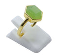 Bague Argent 925 Jade Verte Hexagonale - Plaquée Or