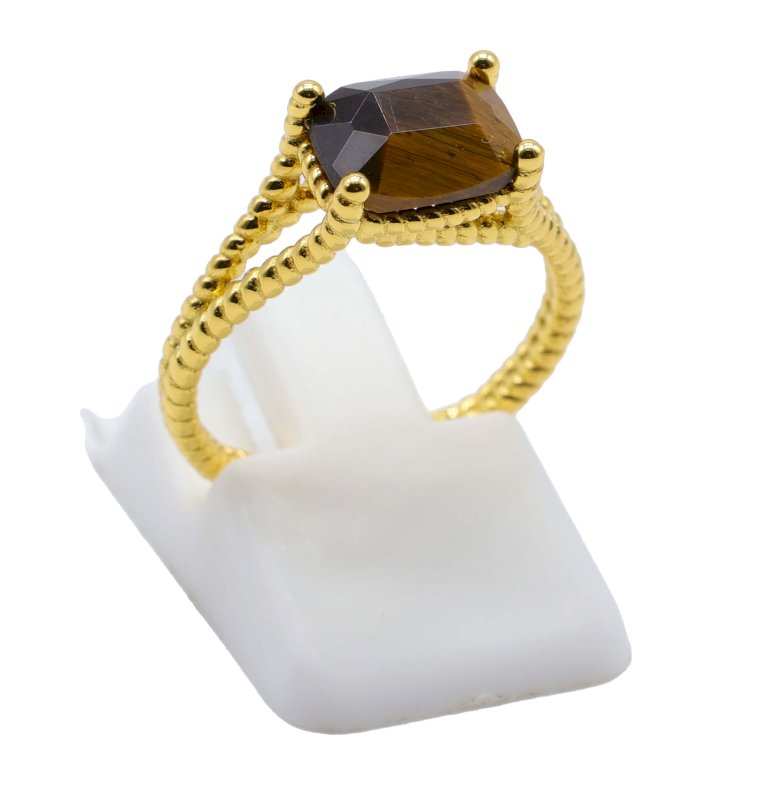 Bague Argent 925 Oeil de Tigre Rectangle - Plaquée Or