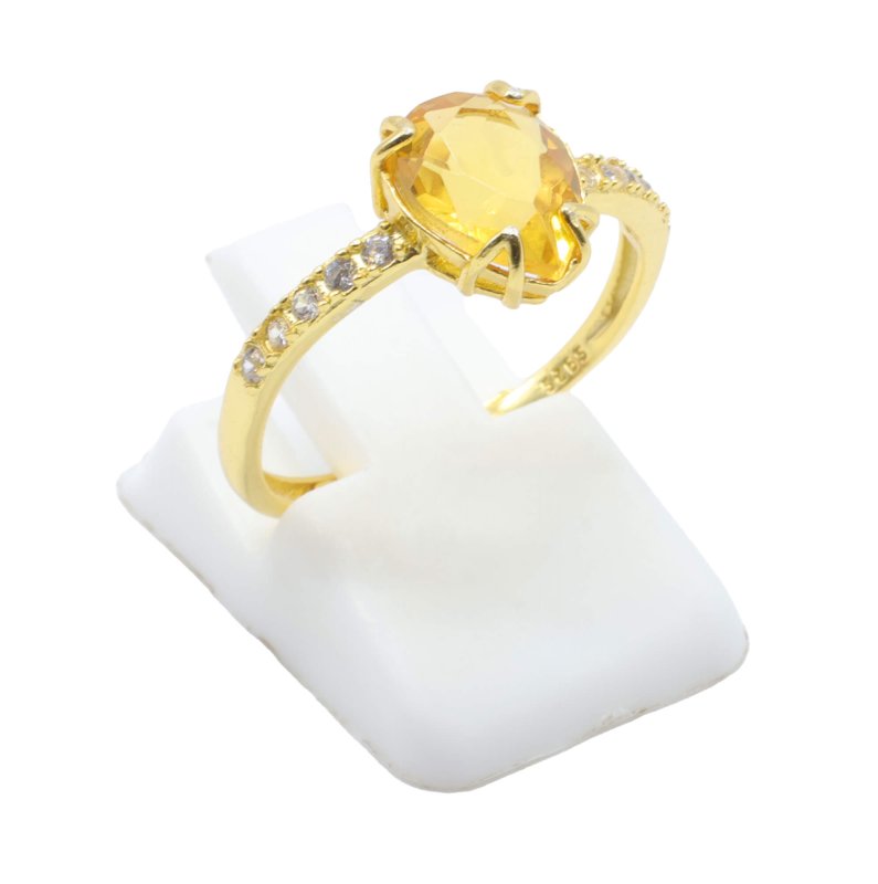 Bague Argent 925 Citrine Goutte - Plaquée Or