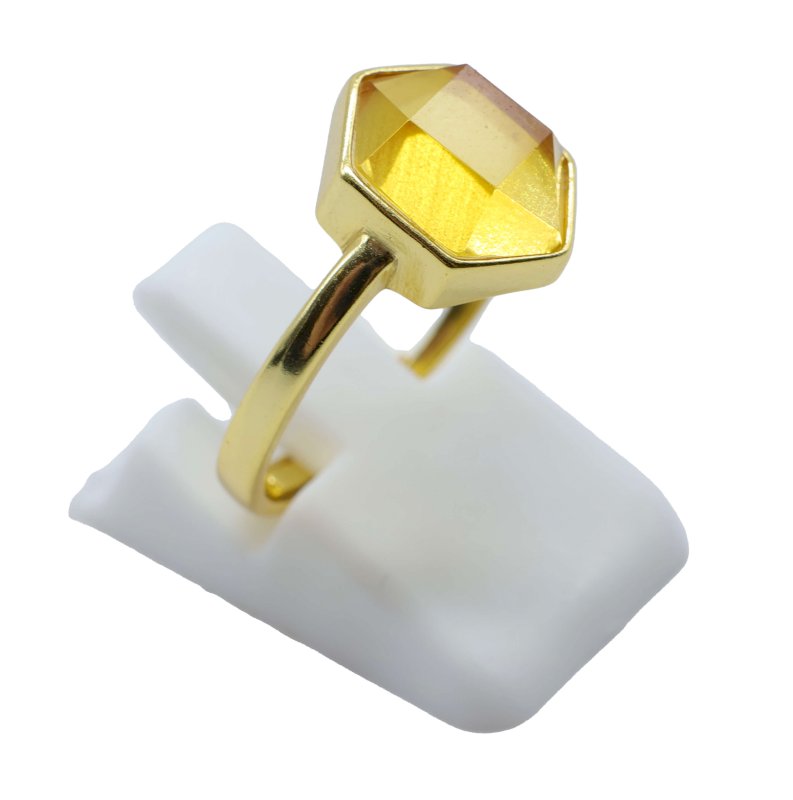 Bague Argent 925 Citrine Hexagonale - Plaquée Or