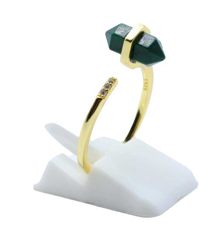 Bague Argent 925 Malachite Pointe - Plaquée Or