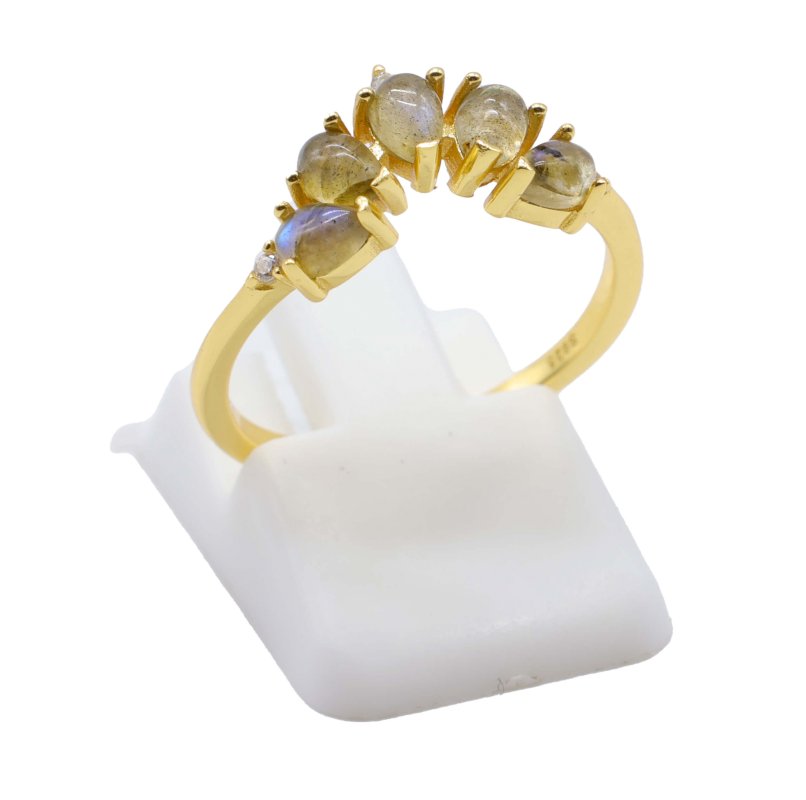 Bague Argent 925 Labradorite Diadème - Plaquée Or