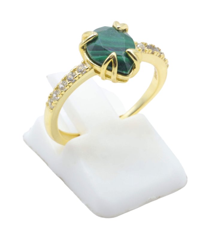 Bague Argent 925 Malachite Goutte - Plaquée Or