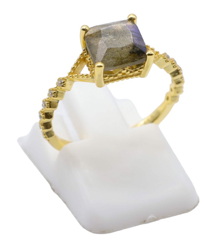 Bague Argent 925 Labradorite Carrée – Plaquée Or