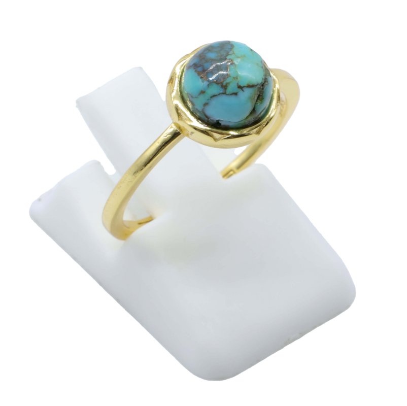 Bague Argent 925 Turquoise Ronde – Plaquée Or