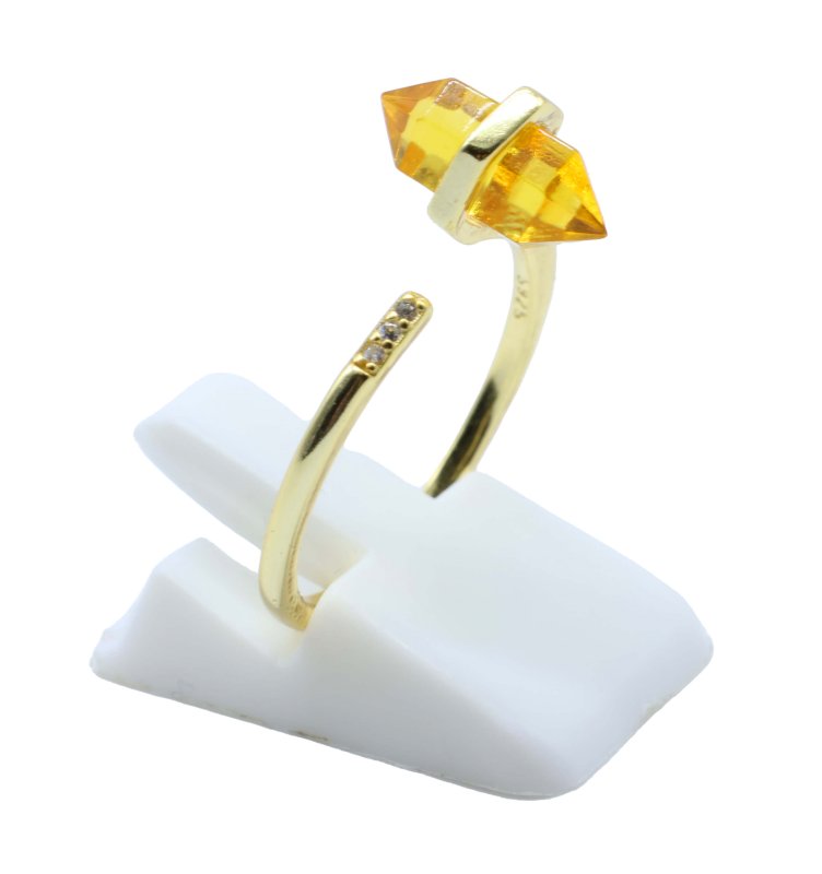Bague Argent 925 Citrine Pointe - Plaquée Or