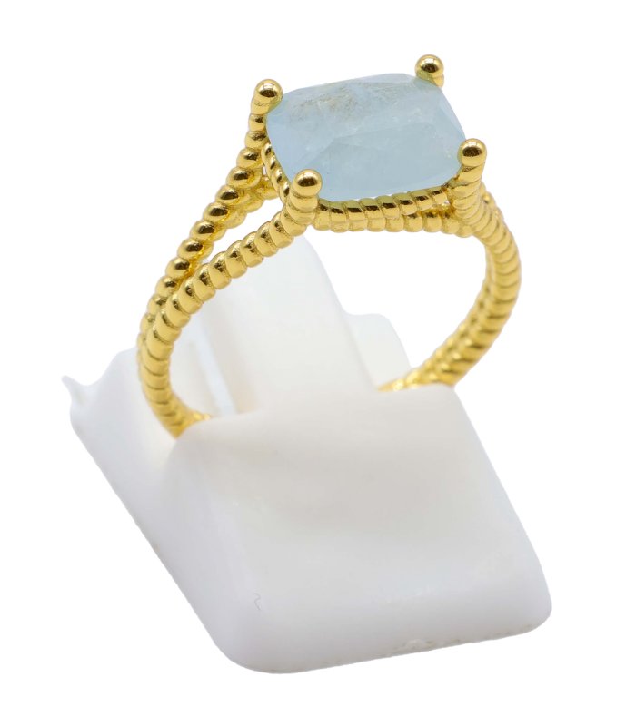 Bague Argent 925 Aigue-Marine Rectangle - Plaquée Or