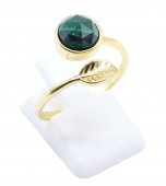 Bague Argent 925 'Feuille d'Or' - Malachite - Plaquée Or