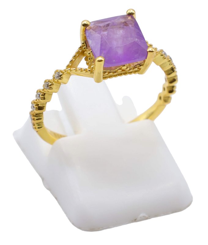 Bague Argent 925 Améthyste Carrée – Plaquée Or