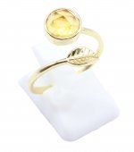 Bague Argent 925 'Feuille d'Or' - Citrine - Plaquée Or