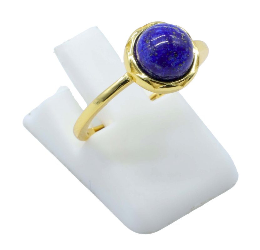 Bague Argent 925 Lapis Lazuli Ronde - Plaquée Or
