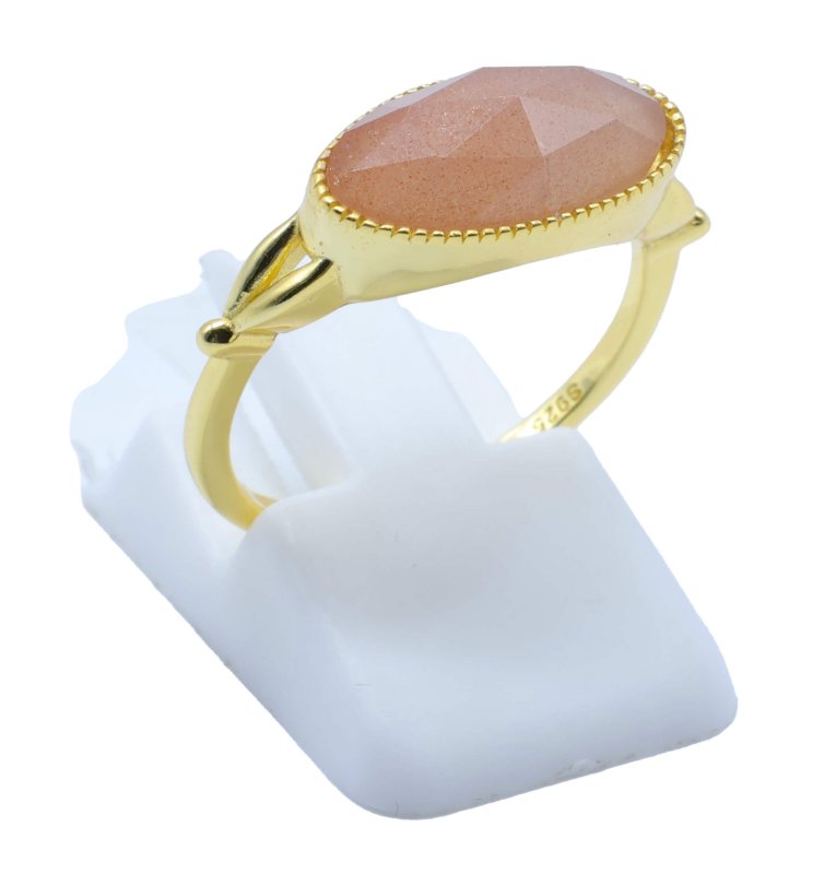 Bague Argent 925 Pierre de Soleil Ovale - Plaquée Or
