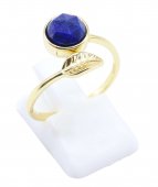 Bague Argent 925 'Feuille d'Or' - Lapis Lazuli - Plaquée Or
