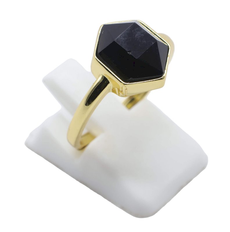 Bague Argent 925 Onyx Hexagonale - Plaquée Or