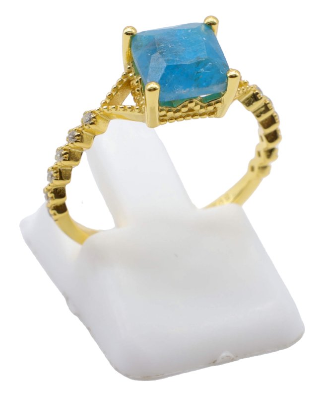 Bague Argent 925 Apatite Carrée – Plaquée Or