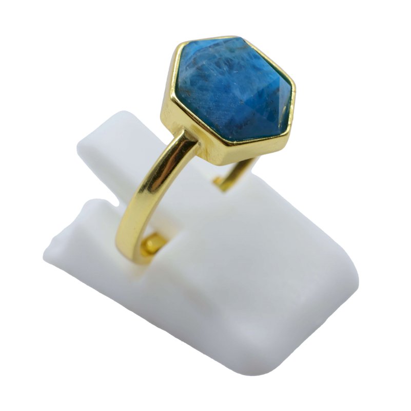 Bague Argent 925 Apatite Hexagonale - Plaquée Or