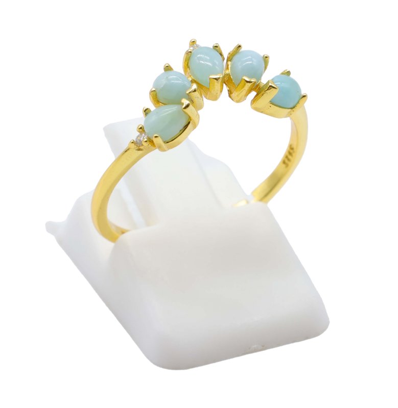 Bague Argent 925 Larimar Diadème - Plaquée Or