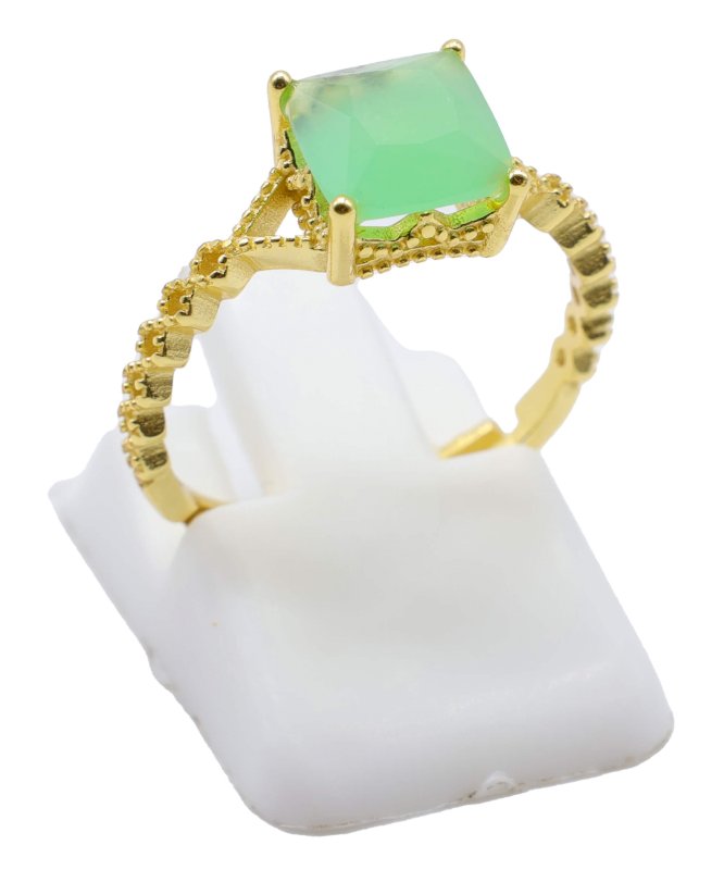 Bague Argent 925 Jade Verte Carrée – Plaquée Or
