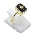 Bague Argent 925 Onyx Rectangle + Charme - Plaquée Or