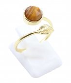 Bague Argent 925 'Feuille d'Or' - Œil de Tigre - Plaquée Or