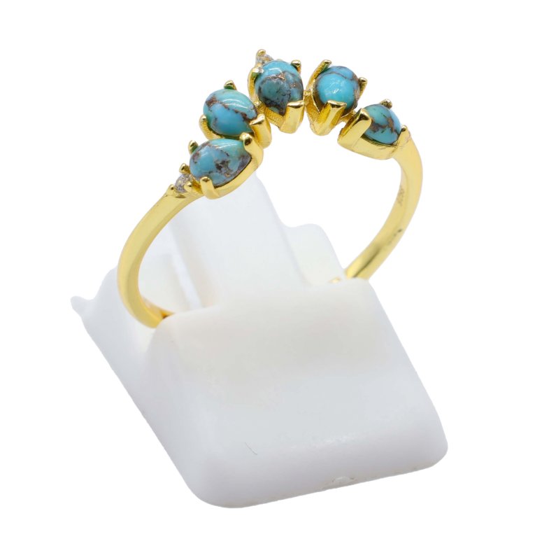 Bague Argent 925 Turquoise Diadème - Plaquée Or