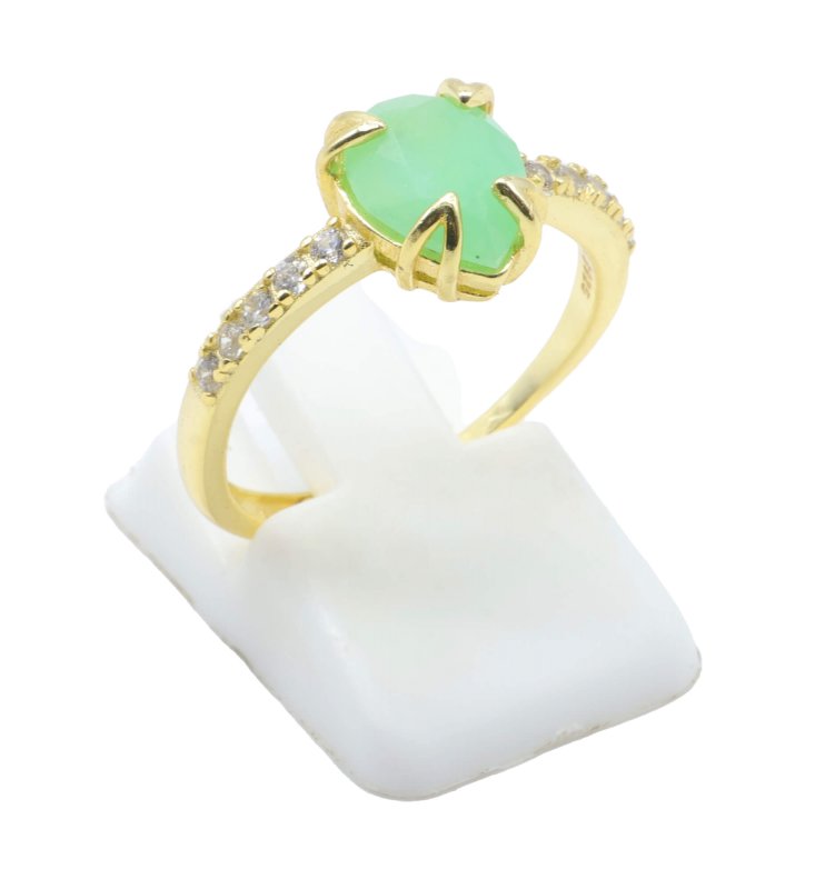 Bague Argent 925 Jade Verte Goutte - Plaquée Or