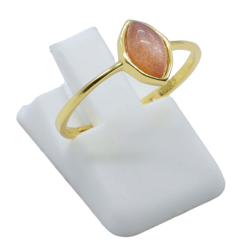 Bague Argent 925 Pierre de Soleil Marquise - Plaquée Or