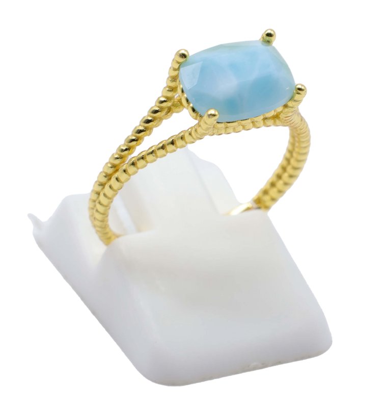 Bague Argent 925 Larimar Rectangle - Plaquée Or