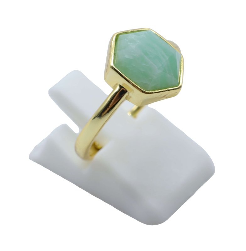 Bague Argent 925 Amazonite Hexagonale - Plaquée Or