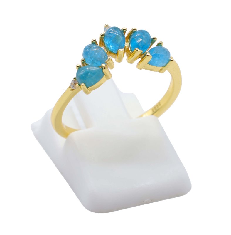 Bague Argent 925 Apatite Diadème - Plaquée Or