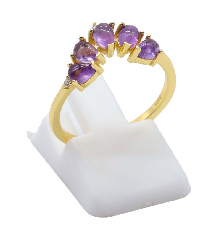 Bague Argent 925 Améthyste Diadème - Plaquée Or